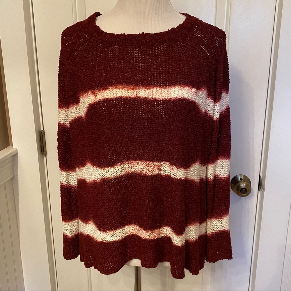 MYSTREE SWEATER CREWNECK DARK RED WHITE TIE DYE BOHO LOOK SIZE S/M